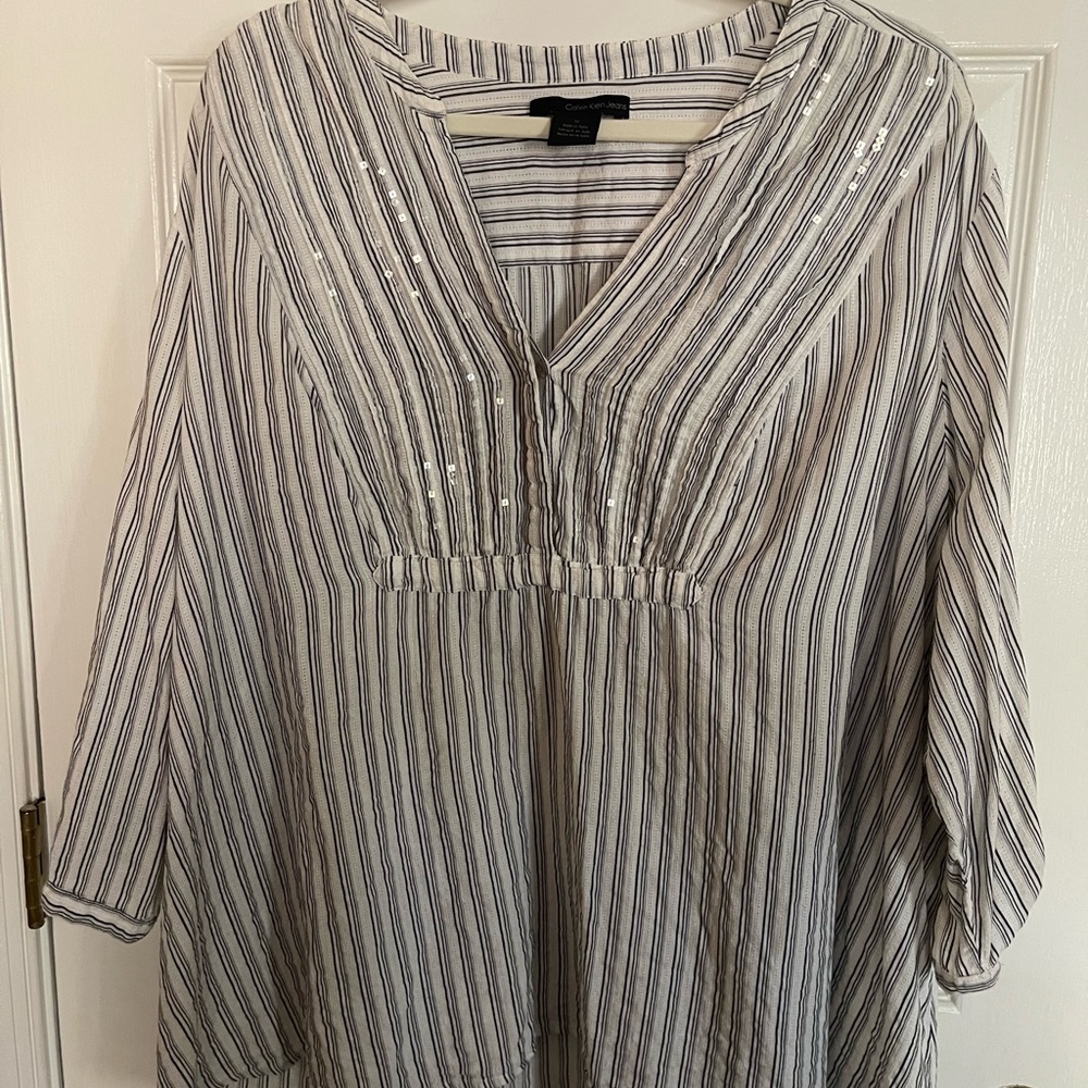 Calvin Klein Jeans Black and White Striped Blouse